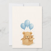 Cute Blue Watercolor Balloon Bear Baby Shower サンキューカード (裏面)