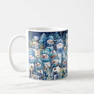 Cute Blue Watercolor Snowman Winter Collage コーヒーマグカップ