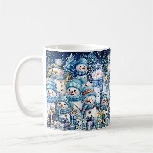 Cute Blue Watercolor Snowman Winter Collage コーヒーマグカップ (左)