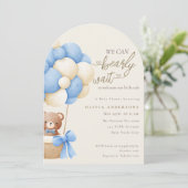 Cute Blue We can Bearly Wait Baby Shower 招待状 (スタンド正面)