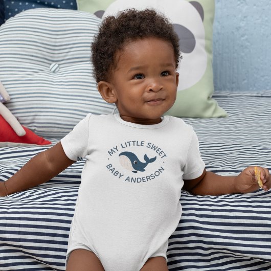 Cute Blue Whale Dolphin Sea Cartoon  ベビーボディスーツ