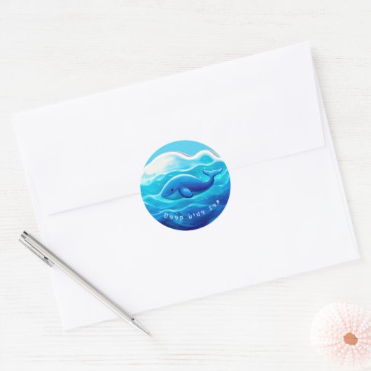 Cute Blue Whale, personalized ラウンドシール (封筒)