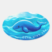 Cute Blue Whale, personalized 楕円形シール (正面)