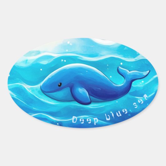 Cute Blue Whale, personalized 楕円形シール (正面)