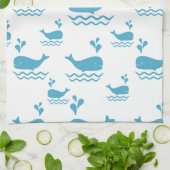 Cute Blue Whale Seamless Ocean Pattern (1) キッチンタオル (折り畳み)
