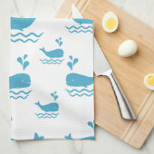 Cute Blue Whale Seamless Ocean Pattern (1) キッチンタオル (四つ折り)