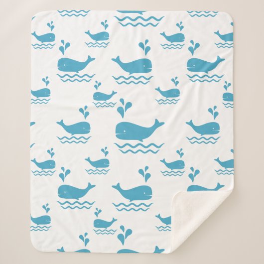 Cute Blue Whale Seamless Ocean Pattern (1) シェルパブランケット (正面)