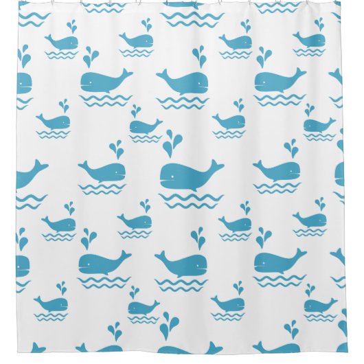Cute Blue Whale Seamless Ocean Pattern (1) シャワーカーテン (正面)