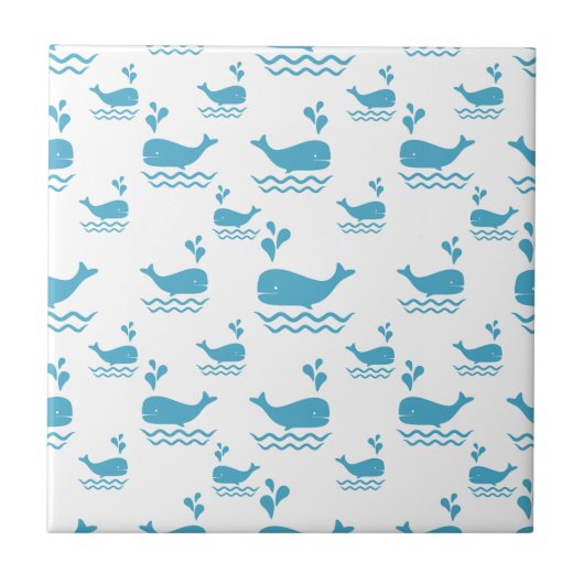 Cute Blue Whale Seamless Ocean Pattern (1) タイル (正面)