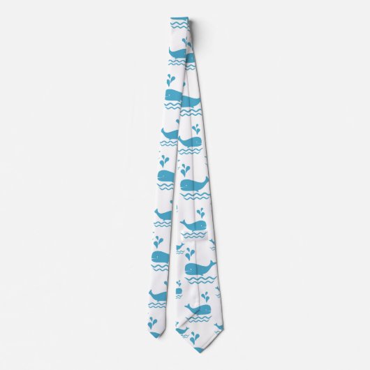 Cute Blue Whale Seamless Ocean Pattern (1) ネクタイ (裏面)