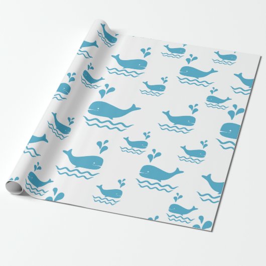 Cute Blue Whale Seamless Ocean Pattern (1) ラッピングペーパー (アンロールド)