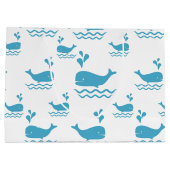 Cute Blue Whale Seamless Ocean Pattern (1) ラージペーパーバッグ (裏面)
