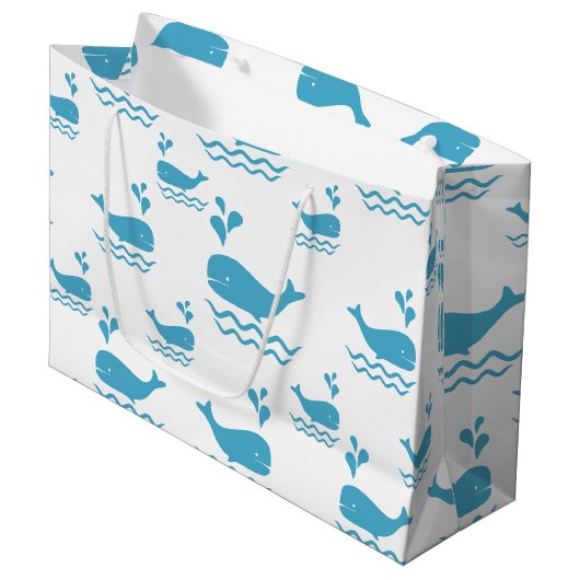 Cute Blue Whale Seamless Ocean Pattern (1) ラージペーパーバッグ (正面アングル)