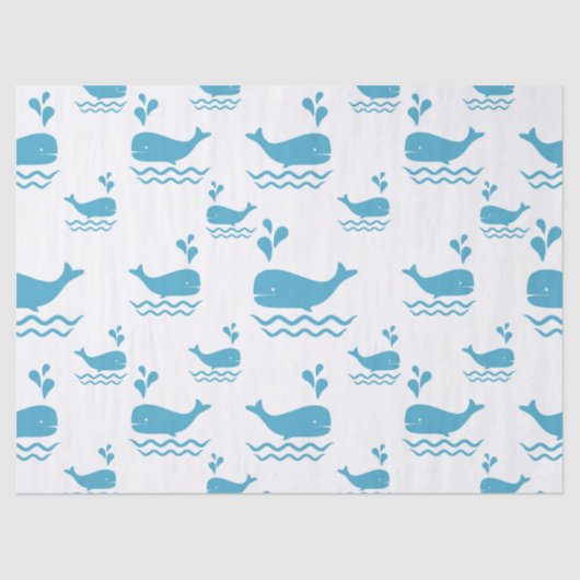 Cute Blue Whale Seamless Ocean Pattern (1) 薄葉紙 (正面)
