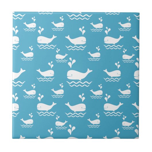 Cute Blue Whale Seamless Ocean Pattern (2) タイル (正面)