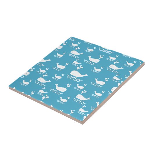 Cute Blue Whale Seamless Ocean Pattern (2) タイル (側面)
