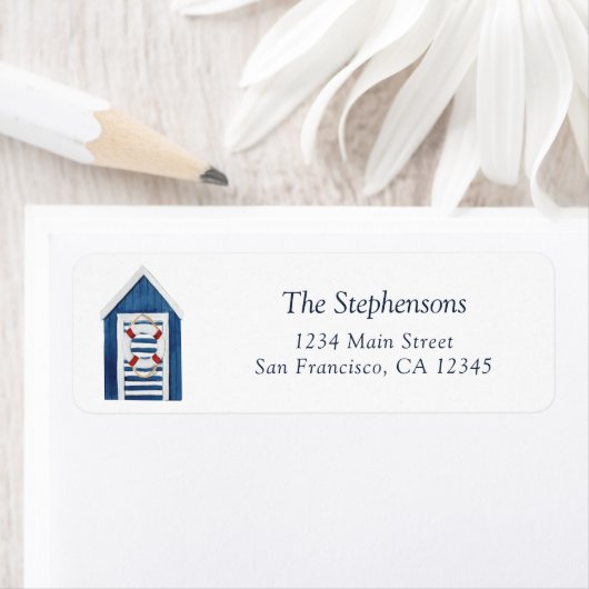 Cute Blue White Beach House Coastal Return Address ラベル (インサイチュ)