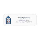 Cute Blue White Beach House Coastal Return Address ラベル (正面)