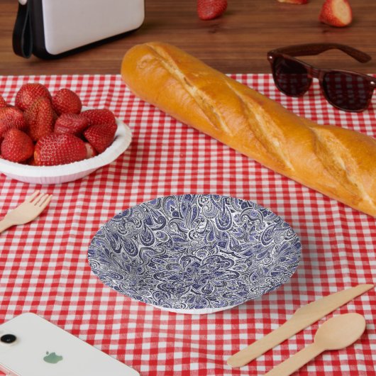 Cute blue white paisley patterns design ペーパーボウル (ピクニック)