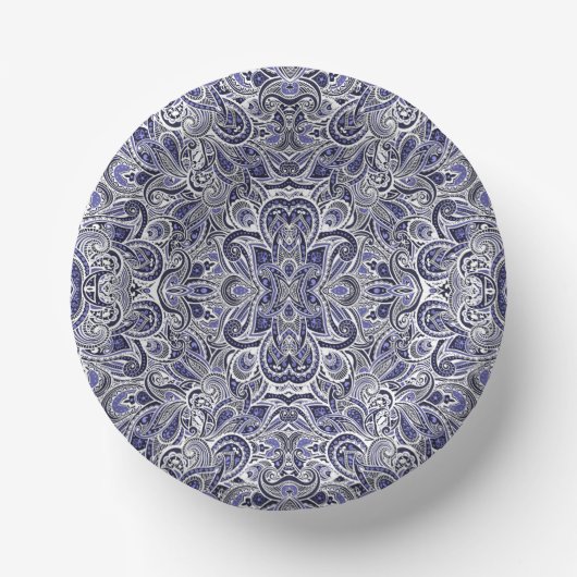Cute blue white paisley patterns design ペーパーボウル (正面)