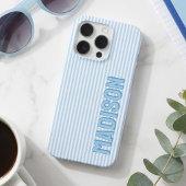 Cute Blue & White Pinstripe Personalized Name iPhoneケース