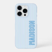 Cute Blue & White Pinstripe Personalized Name iPhoneケース (裏面)