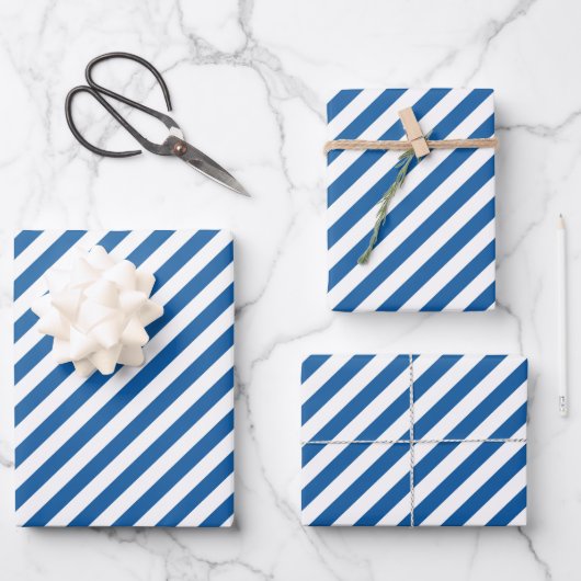 Cute blue white stripe pattern tiled ラッピングペーパーシート (正面)