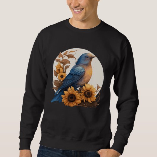 Cute Bluebird Sunflower Floral Watercolor Bluebird スウェットシャツ (正面)