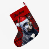 Cute Bluenose Pitbull Dog and Red Plaid Custom ラージクリスマスストッキング (裏面 (吊り時))