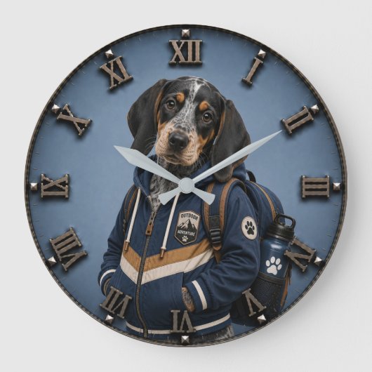 Cute Bluetick Coonhound Puppy ラージ壁時計 (正面)