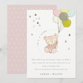 Cute Blush Bear Balloon Baby Announcement Card サンキューカード (正面/裏面)