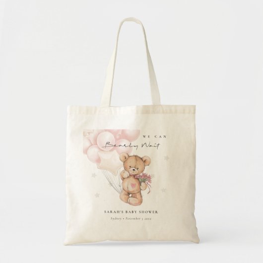 Cute Blush Bearly Wait Bear Balloon Baby Shower トートバッグ (正面)