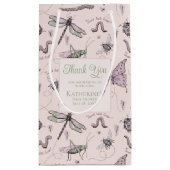 Cute Blush Pink and Green Insect Pattern スモールペーパーバッグ (裏面)
