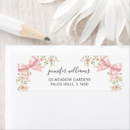 Cute Blush Pink Bow Floral Baby Girl Shower ラベル