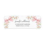 Cute Blush Pink Bow Floral Baby Girl Shower ラベル (正面)