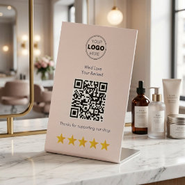Cute Blush Pink Customer Review QR Code 台座サイン