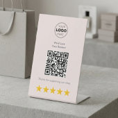 Cute Blush Pink Customer Review QR Code 台座サイン