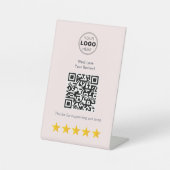 Cute Blush Pink Customer Review QR Code 台座サイン (正面)