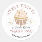Cute Blush Pink Gold Cupcake Bakery Thank you ラウンドシール (正面)
