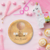 Cute Blush Pink Whimsical Teddy Bear Air Balloon ペーパープレート (パーティー)