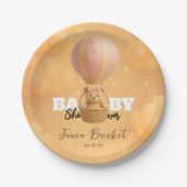 Cute Blush Pink Whimsical Teddy Bear Air Balloon ペーパープレート (正面)