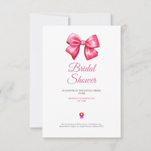 cute blush pinky bow bridal shower invitation サンキューカード (正面)