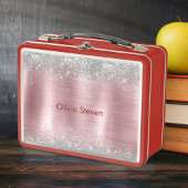 Cute blush silver faux glitter monogram メタルランチボックス