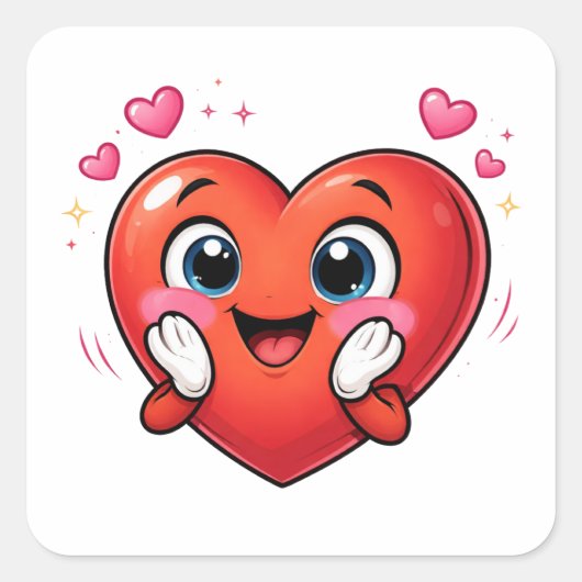 Cute Blushing Heart Cartoon Character Sticker スクエアシール (正面)