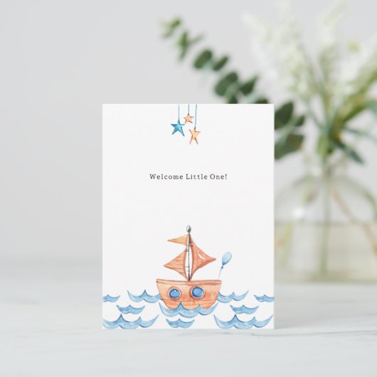 Cute Boat And Ocean Welcome New Baby Card ポストカード (スタンド正面)