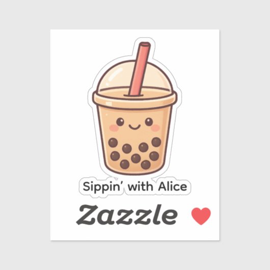 Cute Boba Tea Cup Sticker – Personalized Sticker シール (シート)