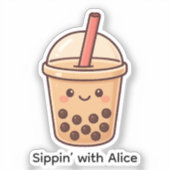 Cute Boba Tea Cup Sticker – Personalized Sticker シール (正面)