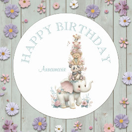 Cute Boho Animal Birthday Party ラウンドシール