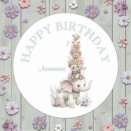 Cute Boho Animal Birthday Party ラウンドシール