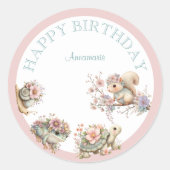 Cute Boho Animal Birthday Party ラウンドシール (正面)